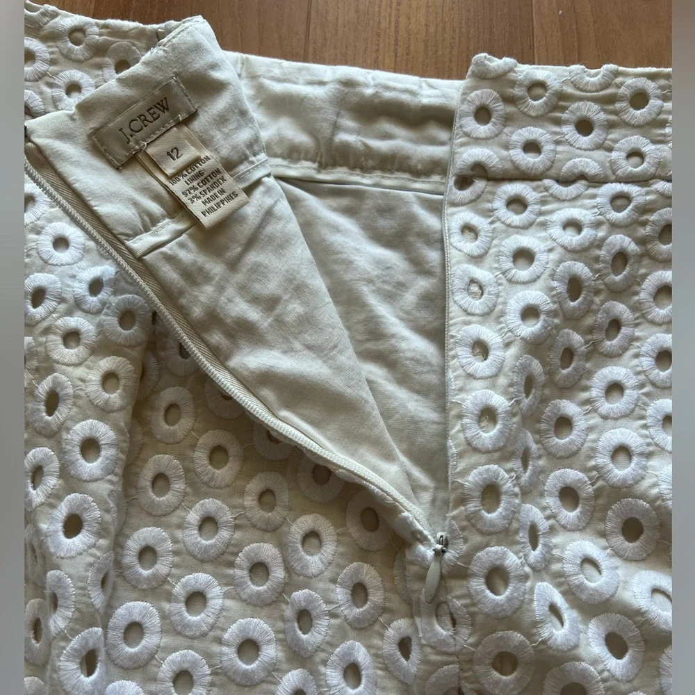 J.Crew Elegant White Eyelet Pencil Cotton Skirt Size 12